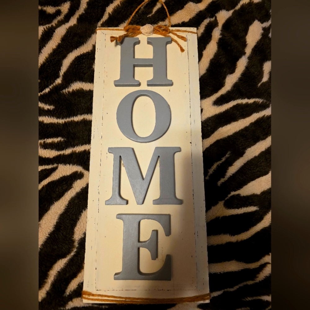 Rustic Gray and Cream HOME Wall Sign